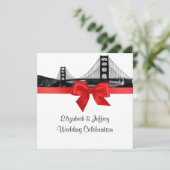 San Fran Skyline Etched BW SQ Red Wedding Einladung (Stehend Vorderseite)