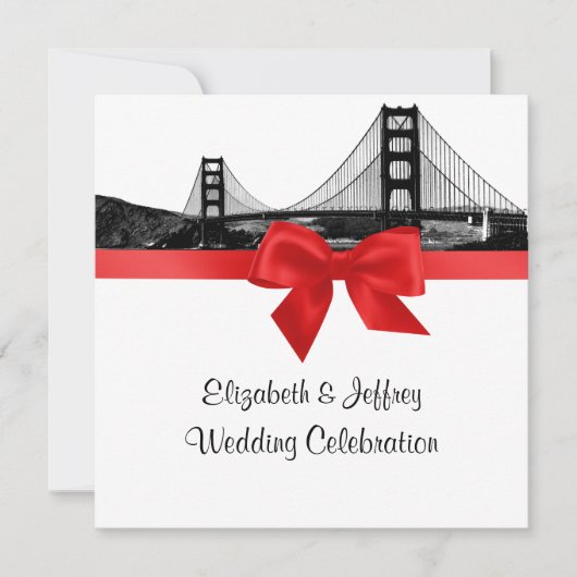 San Fran Skyline Etched BW SQ Red Wedding Einladung (Vorderseite)