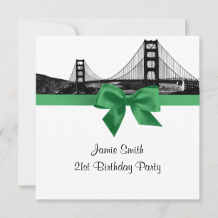San Fran Skyline Geätzt BW Dunkler Jade SQ Geburts Einladung