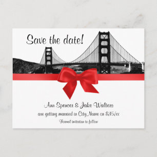 San Fran Skyline geätzt BW Rot Save the Date Ankündigungspostkarte