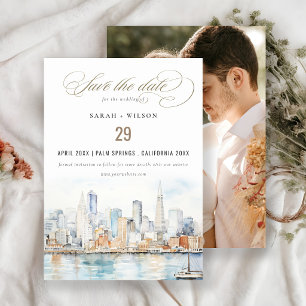San Francisco Aquarell-Landschaftsfoto-Hochzeit Save The Date