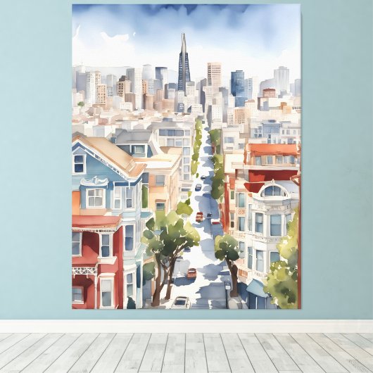 San Francisco Aquarell Leinwanddruck (Insitu (Holzboden))