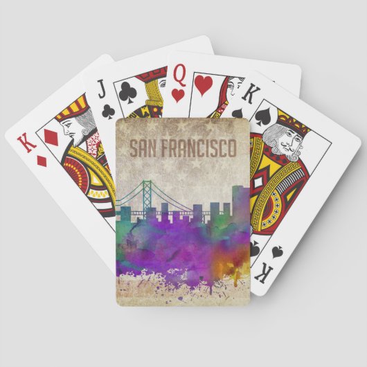 San Francisco, Aquarell-Stadt-Skyline CAs | Spielkarten (Rückseite)