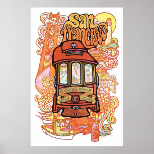 San Francisco Art Trolley Druck California Reise Poster