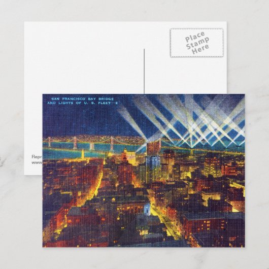 San Francisco Bay Bridge & Lights of US Fleet Postkarte (Vorne/Hinten)