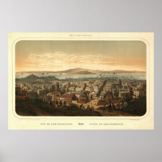 San Francisco Birdseye Panorama Karte 1846 Poster (Vorne)