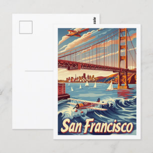 San Francisco Brücke Vintage Berühmter Reiseort Postkarte