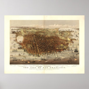 San Francisco CA 1878 Antike Panoramakarte Poster