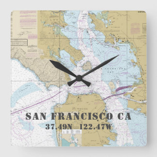 San Francisco CA Breite-Länge-Seediagramm Quadratische Wanduhr