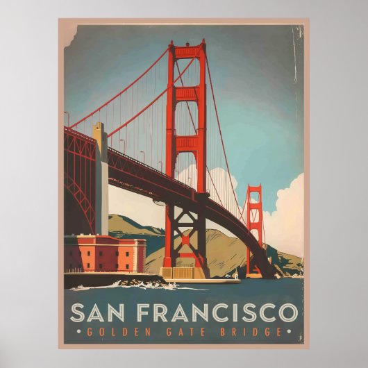 San Francisco, CA - Golden Gate Bridge Vintag Poster (Vorne)