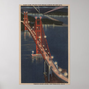 San Francisco, CA - Nachtansicht des Golden Gate Poster
