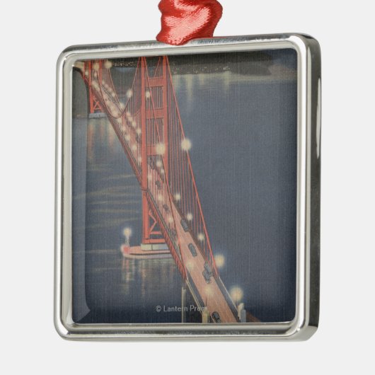 San Francisco, CA - Nachtansicht des Golden Gate Silbernes Ornament (Links)