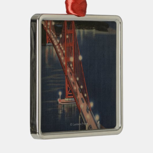 San Francisco, CA - Nachtansicht des Golden Gate Silbernes Ornament (Rechts)