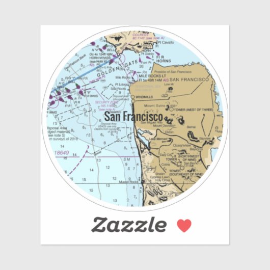San Francisco CA Nautical Chart Aufkleber (Blatt)