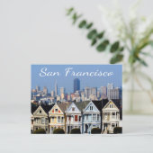 San Francisco CA Painted Ladys Skyline Staaten Postkarte (Stehend Vorderseite)
