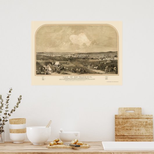San Francisco, CA Panorama Karte - 1851 Poster (Küche)