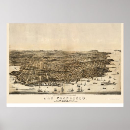 San Francisco, CA Panorama Karte - 1864 Poster (Vorne)