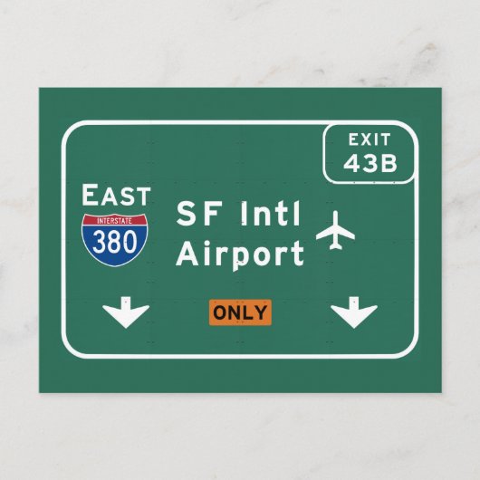 San Francisco CA SFO Flughafen I-380 E Interstate Postkarte (Vorderseite)
