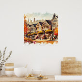 San Francisco CA Viktorianische Zuhause im Herbst Poster (Küche)