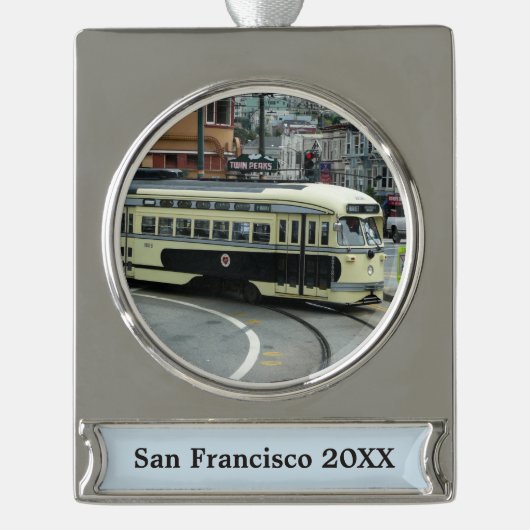 San Francisco Cable Car Banner-Ornament Silber (Vorderseite)