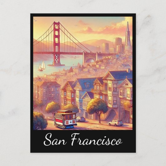 San Francisco Cable Car Golden Gate Bridge Postkarte (Vorderseite)