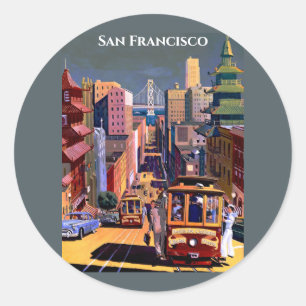 San Francisco Cable Car Retro Vintage Reise Runder Aufkleber