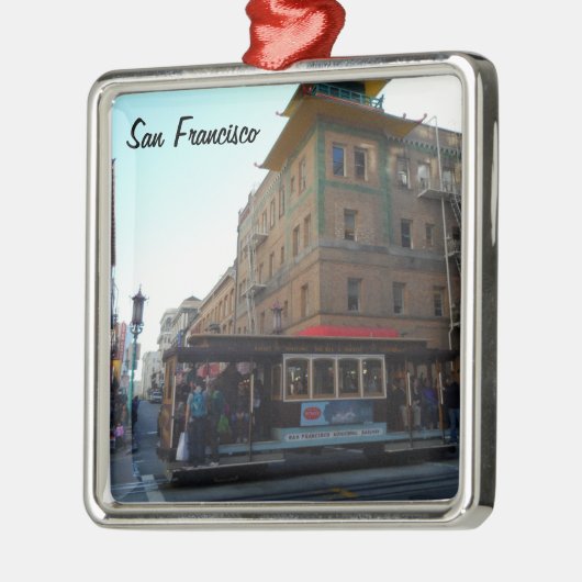 San Francisco Cable Car Silbernes Ornament (Links)