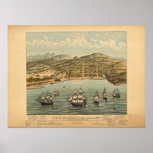 San Francisco Cal 1847 Antique Panoramabalkarte Poster (Vorne)