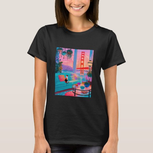 San Francisco Calico Cat GoldenGate Bridge Retro A T-Shirt (Vorderseite)