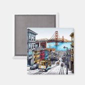 San Francisco, California Comic Book Style Art Magnet (Vorderseite/Rückseite)