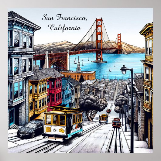 San Francisco, California Comic Book Style Art Poster (Vorne)
