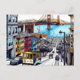 San Francisco, California Comic Book Style Art Postkarte