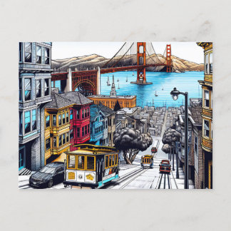 San Francisco, California Comic Book Style Art Postkarte