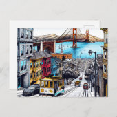 San Francisco, California Comic Book Style Art Postkarte (Vorne/Hinten)