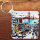 San Francisco, California Comic Book Style Art Schlüsselanhänger (Vorderseite)