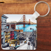 San Francisco, California Comic Book Style Art Schlüsselanhänger (Rückseite)