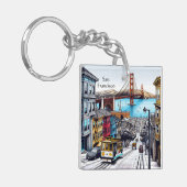 San Francisco, California Comic Book Style Art Schlüsselanhänger (Vorderseite links)