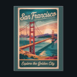 San Francisco California Golden Gate Bridge Travel Postkarte<br><div class="desc">San Francisco retro Vektorreise Design. Von der Erkundung der Insel Alcatraz bis zum Spaziergang durch Fisherman’s Wharf und Chinatown bietet San Francisco eine perfekte Mischung aus Geschichte,  Landschaft und Kultur.</div>