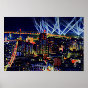 San Francisco California Night View of Bay Bridge Poster
