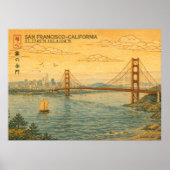 San Francisco California Skyline in Japanese Ukiyo Poster (Vorne)