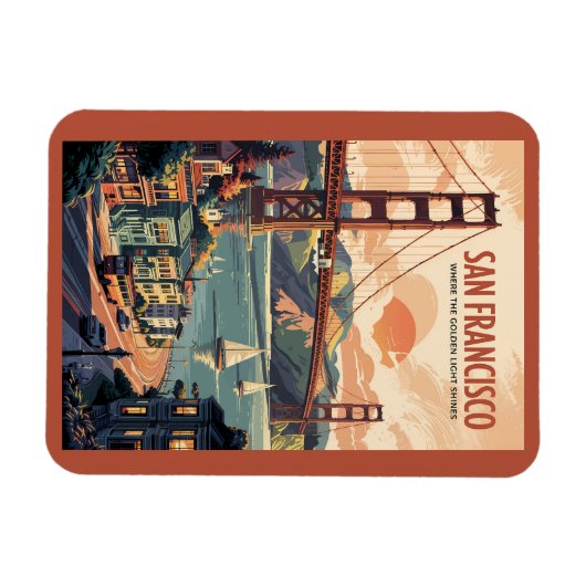 San Francisco California Skyline Travel Art Retro Magnet (Horizontal)