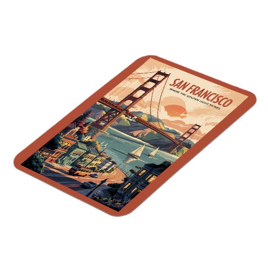 San Francisco California Skyline Travel Art Retro Magnet (Linke Seite)