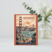 San Francisco California Skyline Travel Art Retro Postkarte (Stehend Vorderseite)