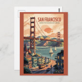 San Francisco California Skyline Travel Art Retro Postkarte (Vorne/Hinten)