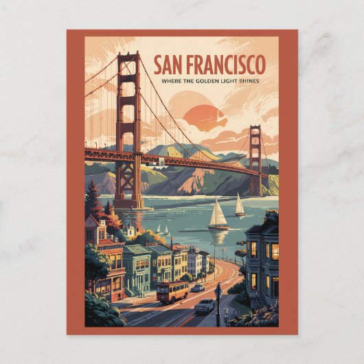 San Francisco California Skyline Travel Art Retro Postkarte (Vorderseite)