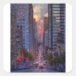 San Francisco California Street Skyline Glitter Quadratischer Aufkleber