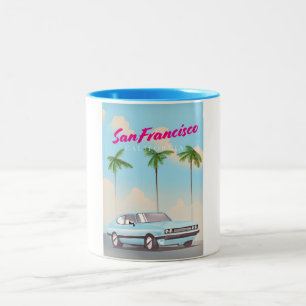 San Francisco California Tropical travel poster Zweifarbige Tasse