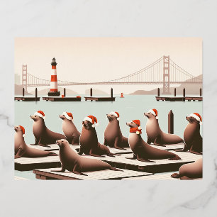 San Francisco Christmas Postcard   Golden Gate Folien Feiertagspostkarte