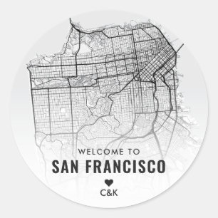 San Francisco City Map   Begrüßung Runder Aufkleber