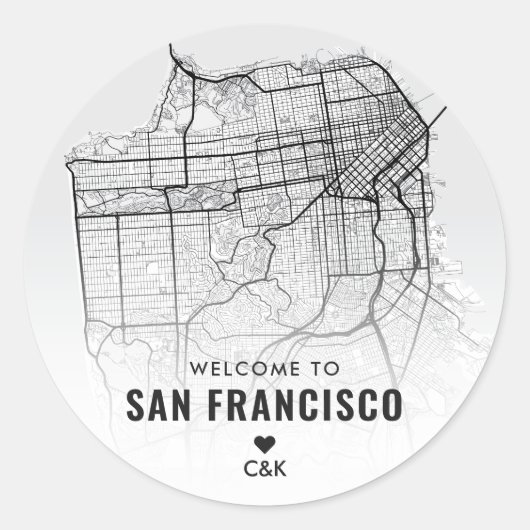 San Francisco City Map | Begrüßung Runder Aufkleber (Vorderseite)
